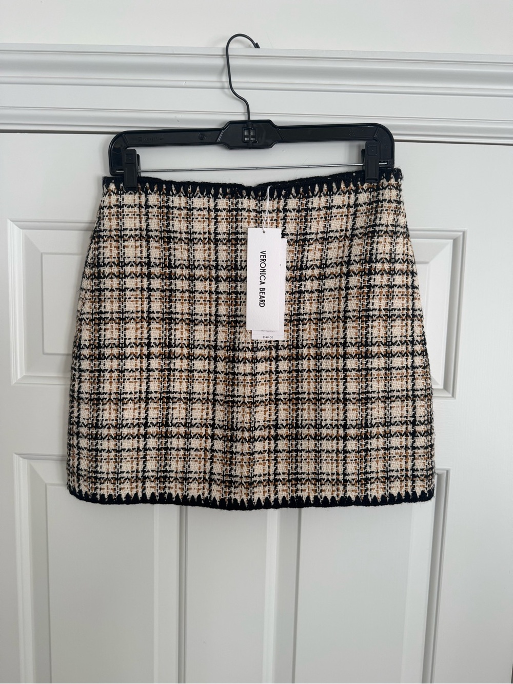 NWT Veronica Beard Cream and Black Plaid Tweed Mini Skirt